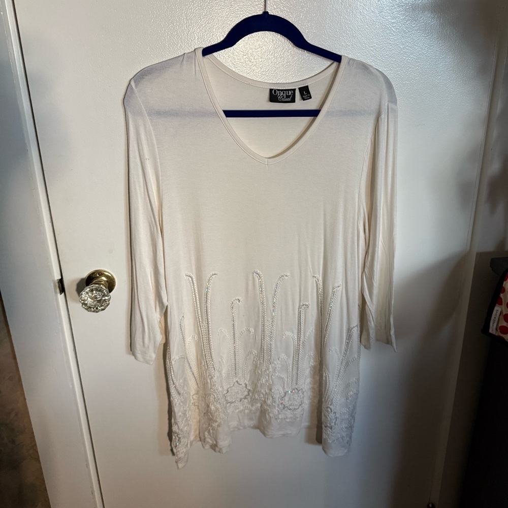 Onque Casuals Cream Embroidered Tunic